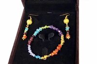 Rainbow Gemstone Nugget Jewelry Set: Bracelet & Dangle Earrings