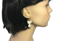White Enamel Kitty Cat Jewelry Set: Adjustable Chain & Lever Back Earrings