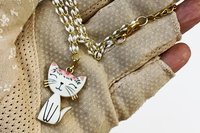 White Enamel Kitty Cat Jewelry Set: Adjustable Chain & Lever Back Earrings