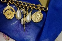 Repurposed Brass Brooch: Pearls, Crystals & Medallions - Shawl Pin