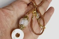 Lustrous June Birthstone Necklace, Large Freshwater Pearl & Mother of Pearl Pendant, Adjustable Silver Silk Cord, Gold Accents Lobster Clasp