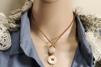 Lustrous June Birthstone Necklace, Large Freshwater Pearl & Mother of Pearl Pendant, Adjustable Silver Silk Cord, Gold Accents Lobster Clasp