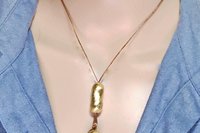 Boho Gold Plated Peanut Bead Necklace, Minimalist Brown Leather Chain