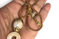 Lustrous June Birthstone Necklace, Large Freshwater Pearl & Mother of Pearl Pendant, Adjustable Silver Silk Cord, Gold Accents Lobster Clasp