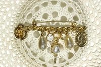 Repurposed Brass Brooch: Pearls, Crystals & Medallions - Shawl Pin