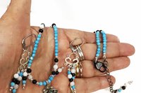 Turquoise & Onyx Beaded Necklace: Sterling Silver Pendant Earrings Set