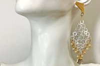 White Mother of Pearl Honeycomb Diamond Earrings with Pearl Dangles