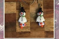 White Glass Snowman Artist handmade lamp works  light weight French Wire Dangle Earrings