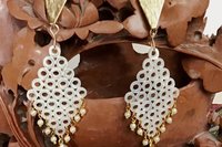 White Mother of Pearl Honeycomb Diamond Earrings with Pearl Dangles