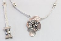 Portuguese White Cork Necklace Set, Pewter Flower Pendant, Eco Friendly Jewelry