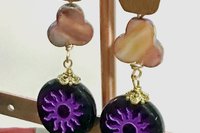 Purple Czech Flower Earrings with Mother of Pearl, Brass Accents – Lightweight Post Jewelry