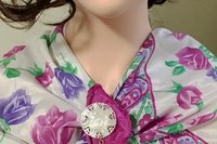 Vintage Mother of Pearl Watch Face Lotus Flower Brooch Pin, Brass Carved Flower, 1928