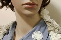 Vintage Mother of Pearl Watch Face Lotus Flower Brooch Pin, Brass Carved Flower, 1928