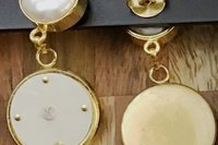 Vintage Mother of Pearl Watch Face and Mabe Pearl Light Weight Stud Style Gold Plated Earrings