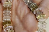 Large Multicolor Mother of Pearl Teardrop Pendant, matching color rondelle quartz beads and bracelet - jewelry set