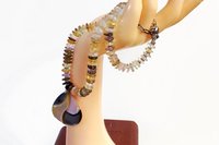 Large Multicolor Mother of Pearl Teardrop Pendant, matching color rondelle quartz beads and bracelet - jewelry set