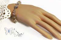 Large Multicolor Mother of Pearl Teardrop Pendant, matching color rondelle quartz beads and bracelet - jewelry set