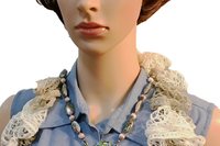 Statement Necklace,  Abalone Oval Shell & Round Pewter Beads,  Matching Painted Leaf Pendant, Toggle clasp