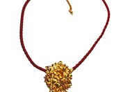 Ethnic Style Vintage Gold Plated Turkish Flower pendant, Adjustable Length Red Woven leather Cord