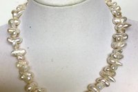 Natural White Freshwater Pearl Necklace Choker with Gold Plated Toggle Clasp