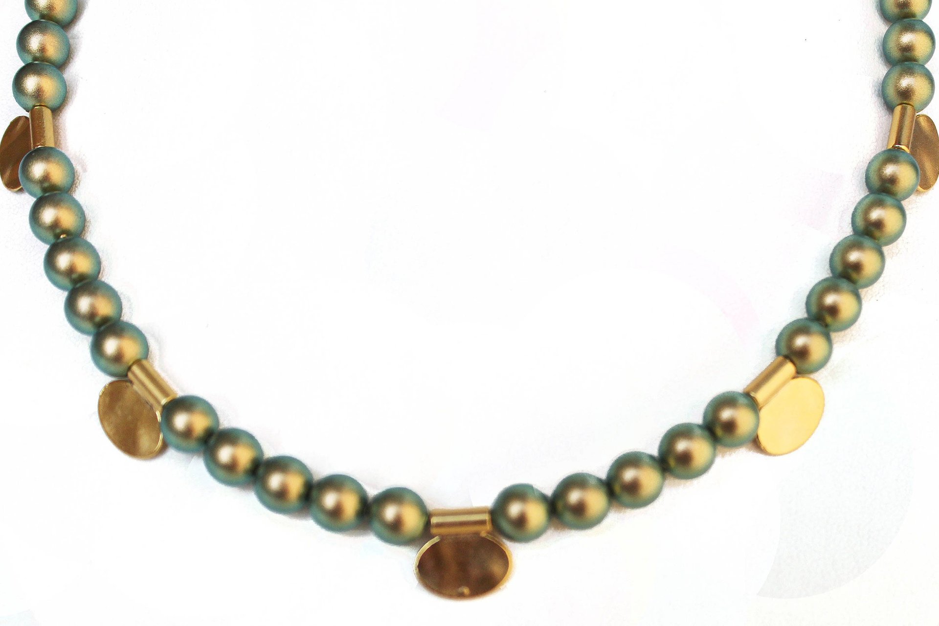 Vintage Swarovski Pearl Choker, Avocado Green, June Birthstone Necklace