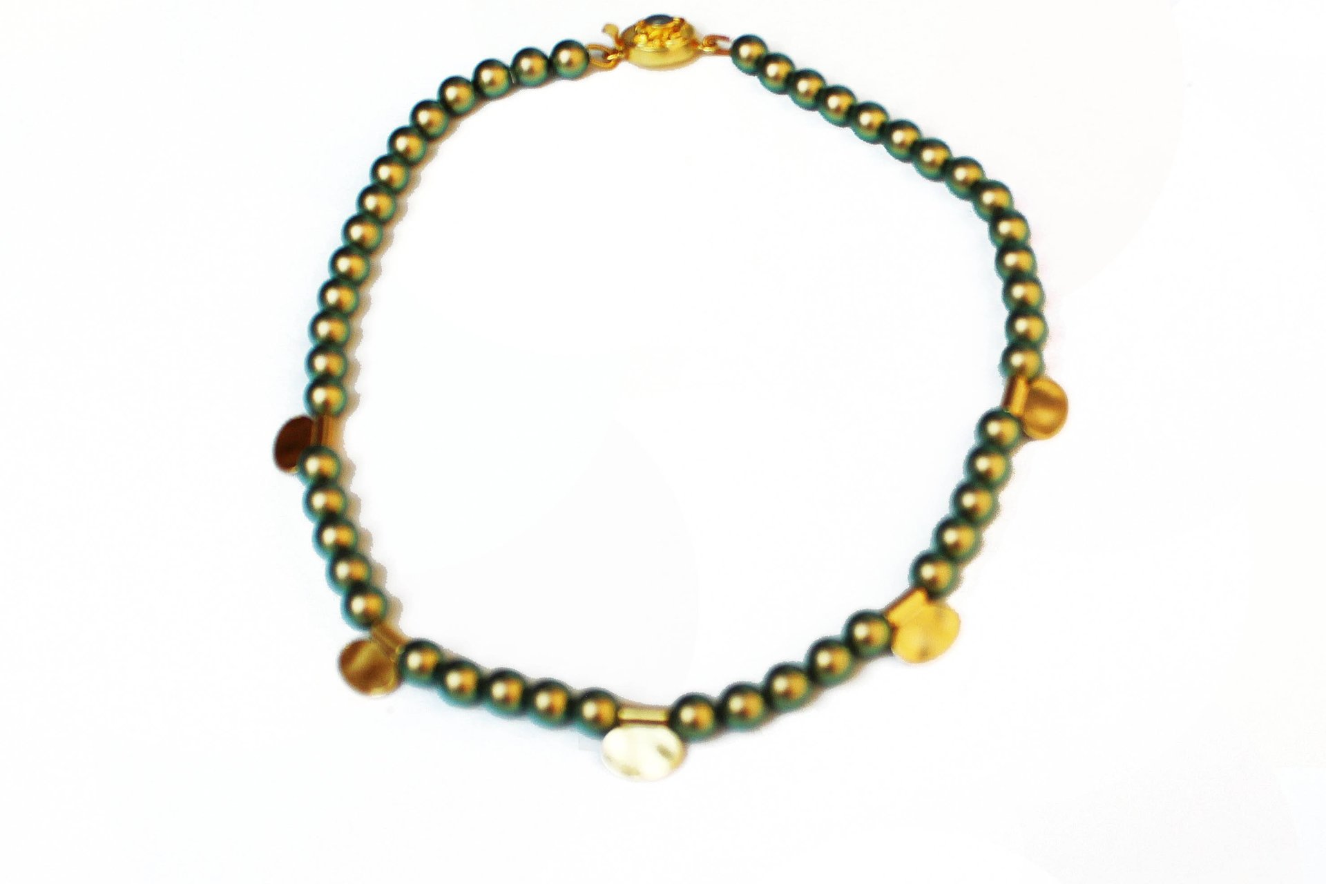 Vintage Swarovski Pearl Choker, Avocado Green, June Birthstone Necklace