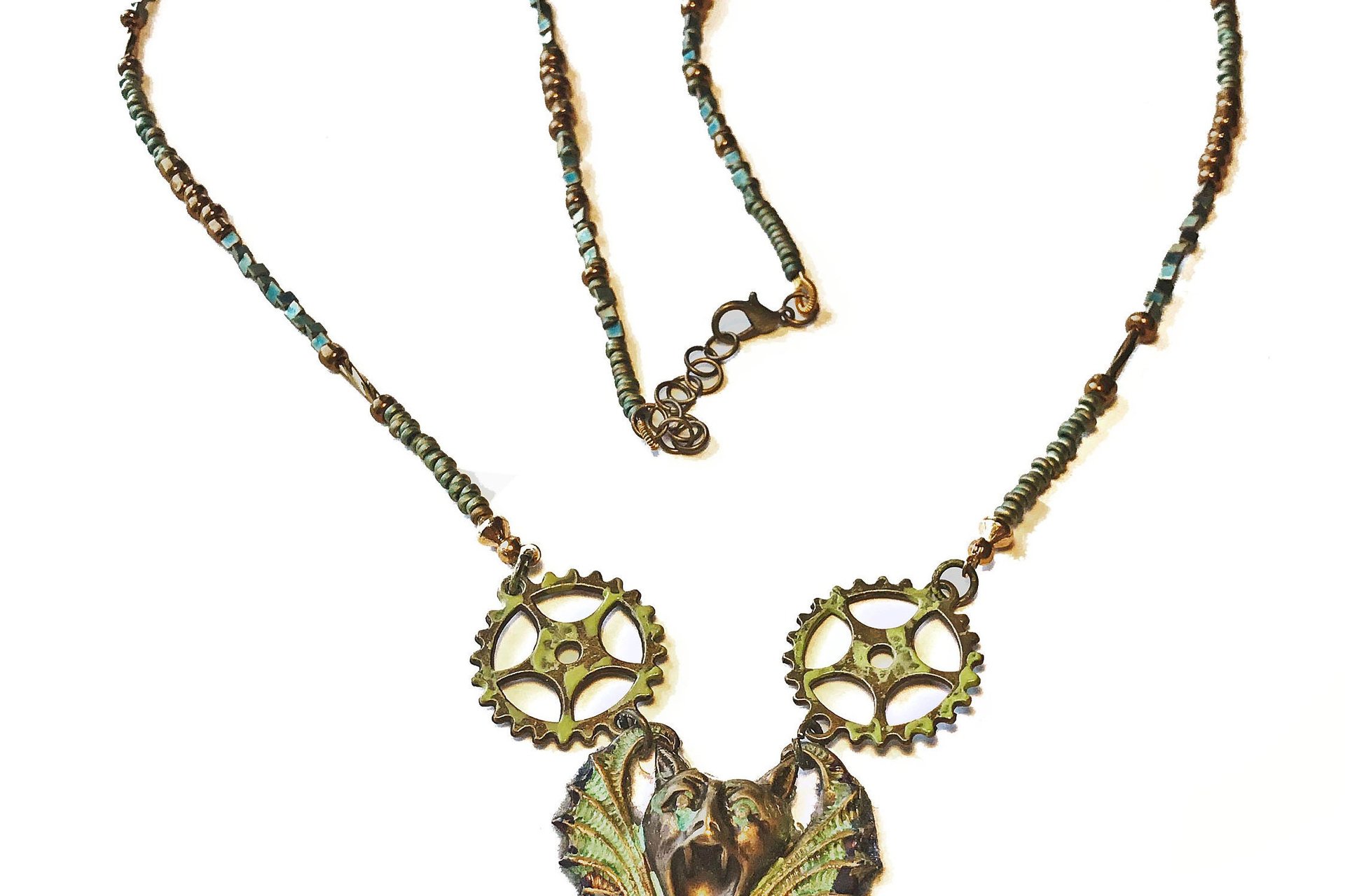 Steampunk Gargoyle Necklace: Recycled Clock Pendulum & Gears