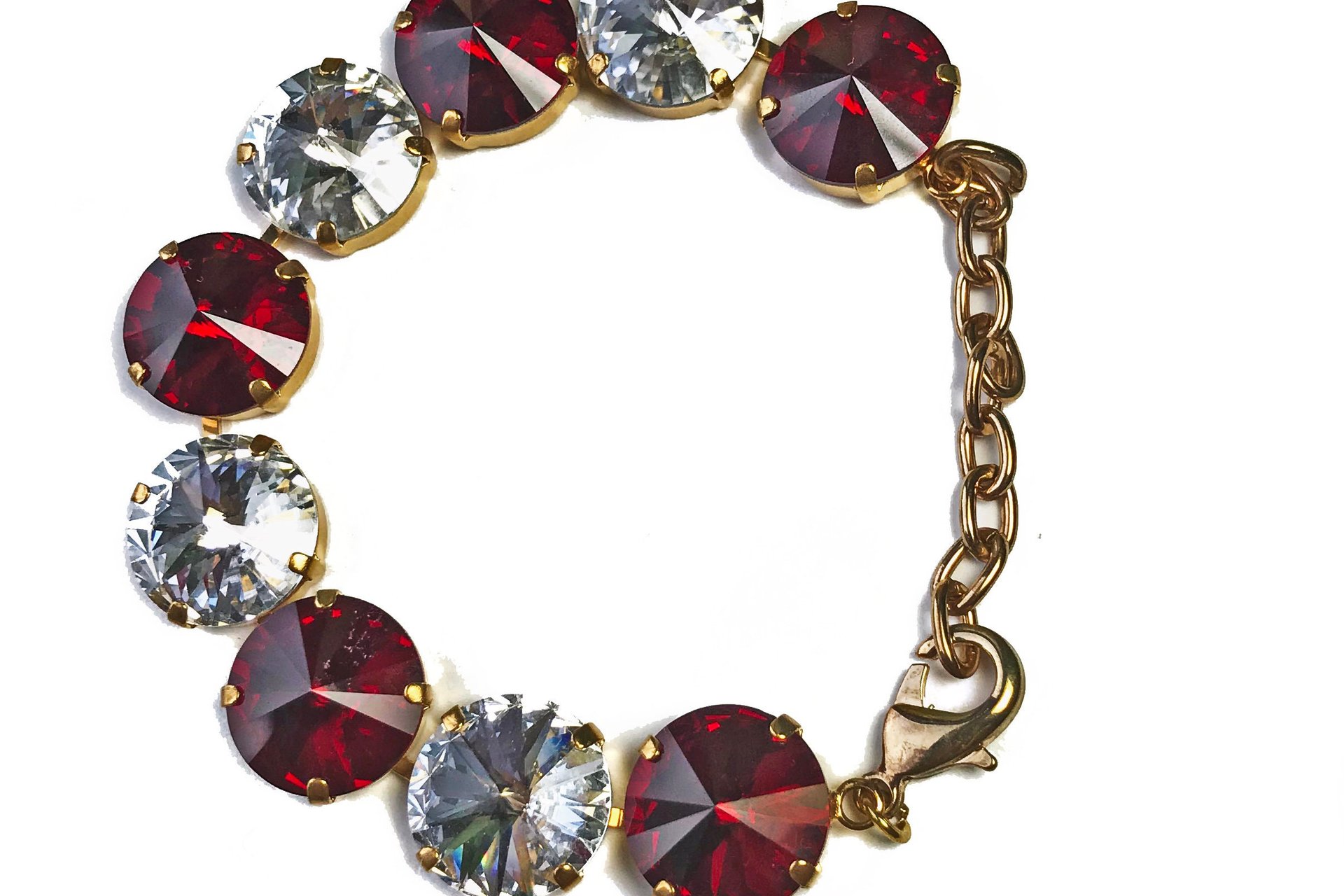 Vintage Swarovski Crystal Bracelet, Ruby Red, Emerald Green, Clear Crystals, Gold or Silver Tone