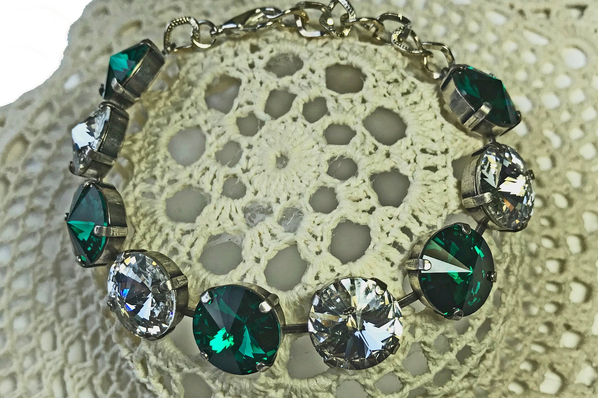 Vintage Swarovski Crystal Bracelet, Ruby Red, Emerald Green, Clear Crystals, Gold or Silver Tone