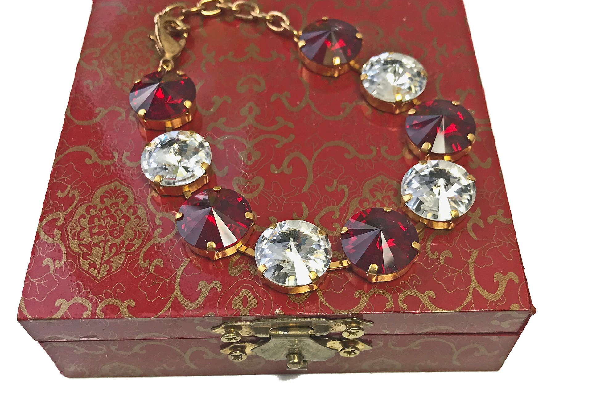 Vintage Swarovski Crystal Bracelet, Ruby Red, Emerald Green, Clear Crystals, Gold or Silver Tone