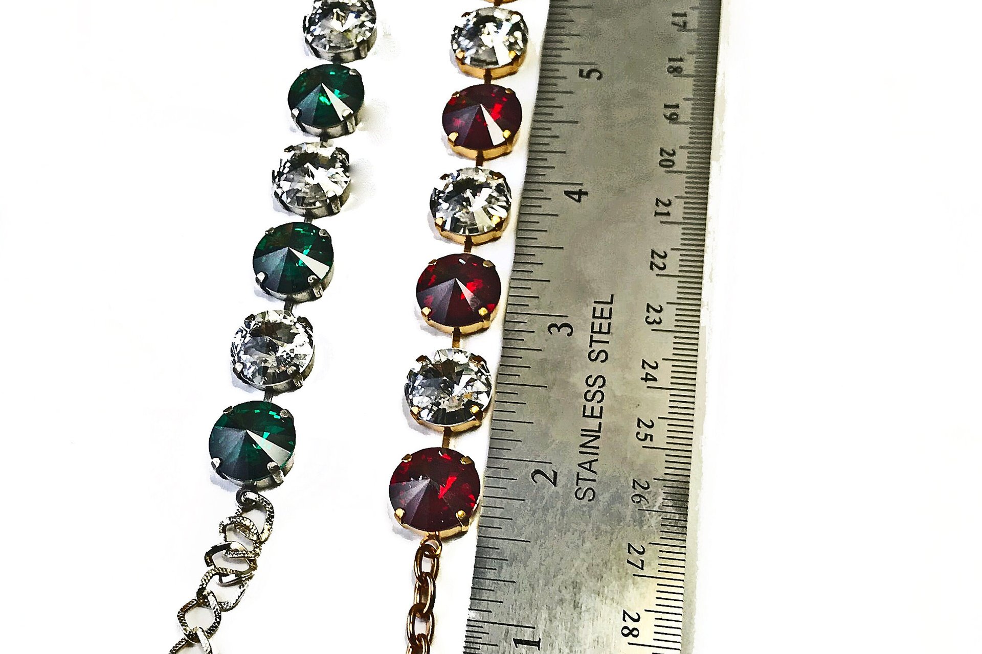 Vintage Swarovski Crystal Bracelet, Ruby Red, Emerald Green, Clear Crystals, Gold or Silver Tone
