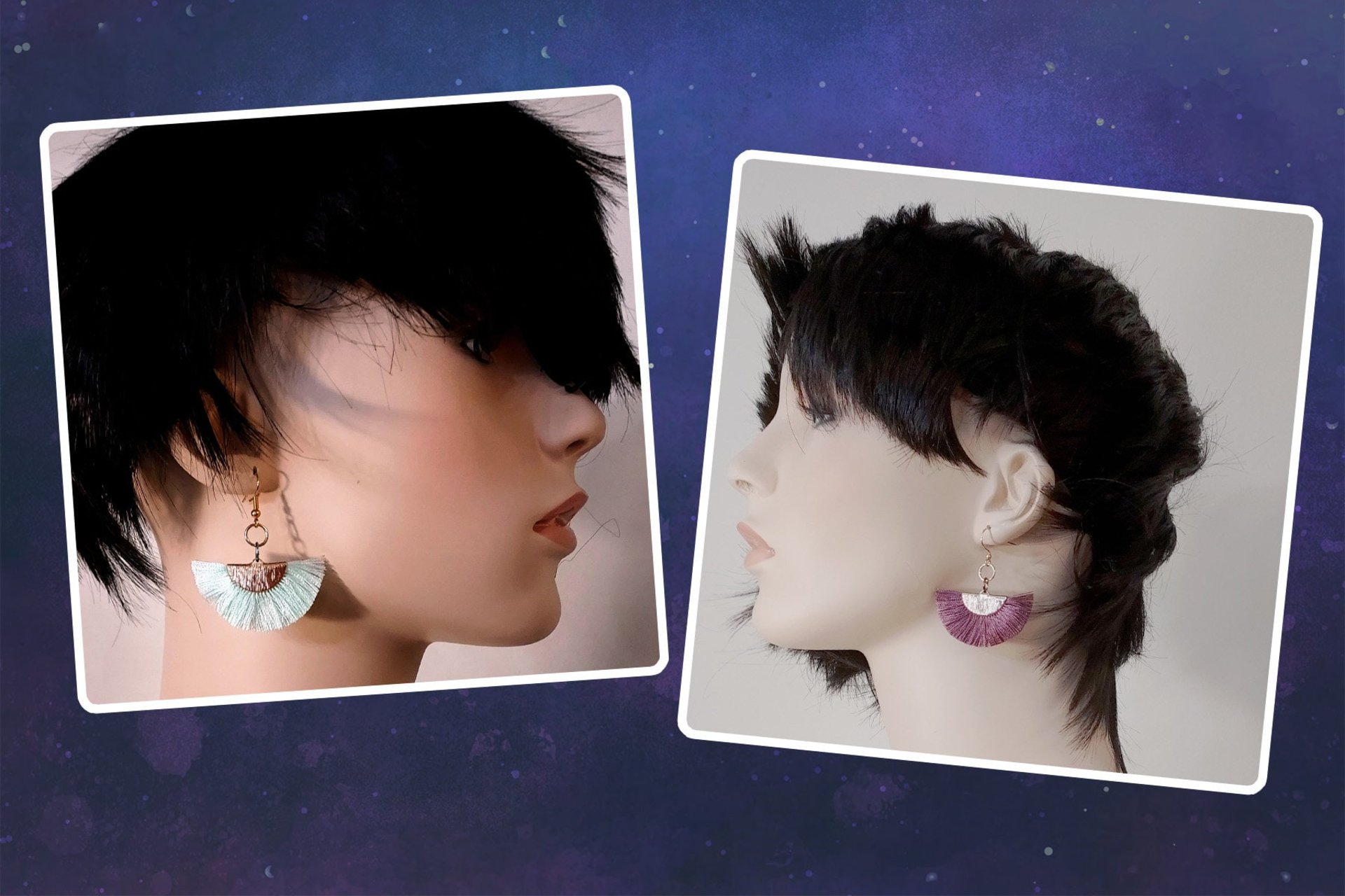 Dangle Nylon Fan Earrings: Avantgarde Fashion Jewelry, Choice of Color