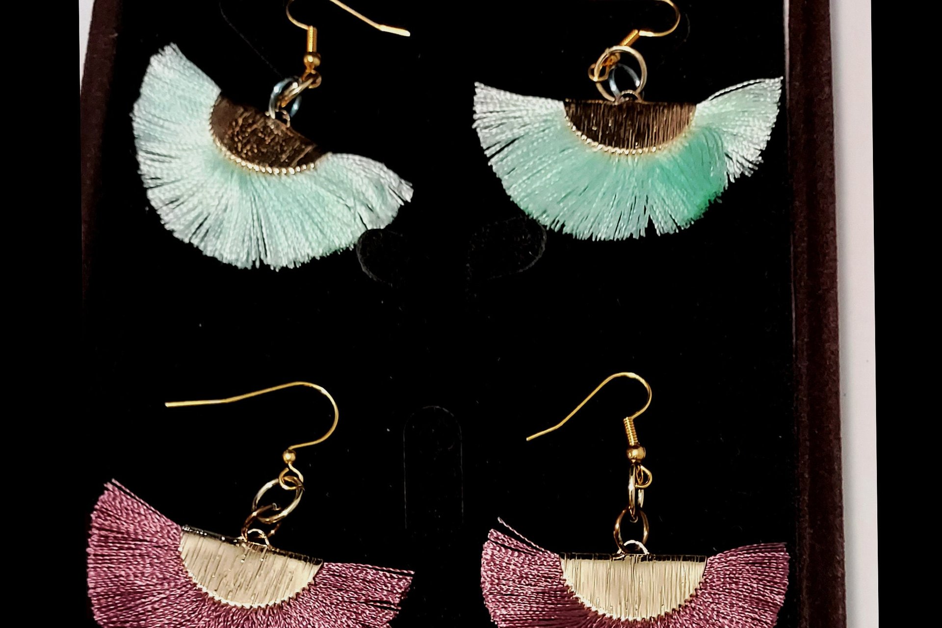 Dangle Nylon Fan Earrings: Avantgarde Fashion Jewelry, Choice of Color
