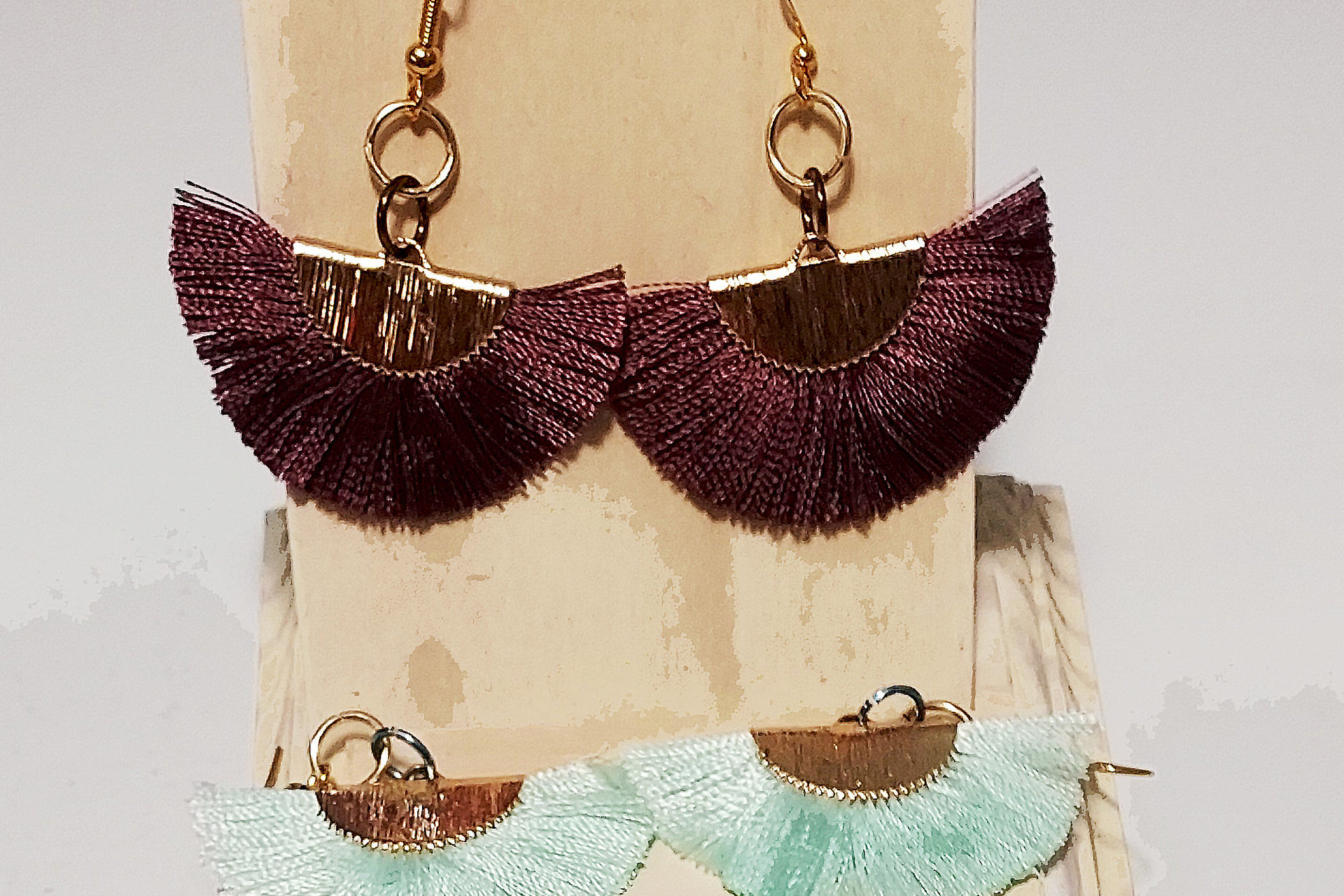 Dangle Nylon Fan Earrings: Avantgarde Fashion Jewelry, Choice of Color