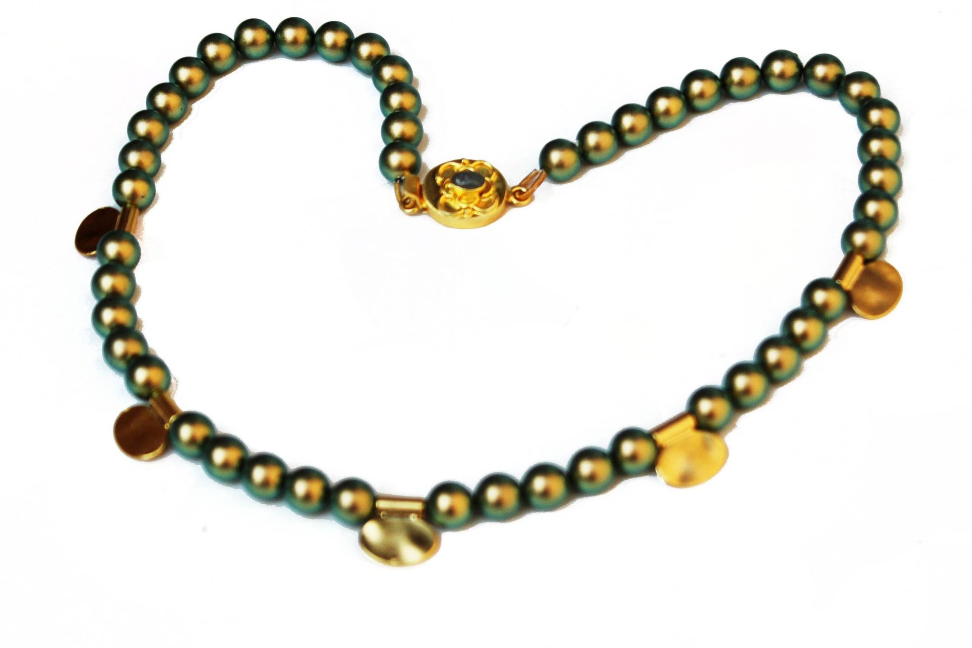 Vintage Swarovski Pearl Choker, Avocado Green, June Birthstone Necklace