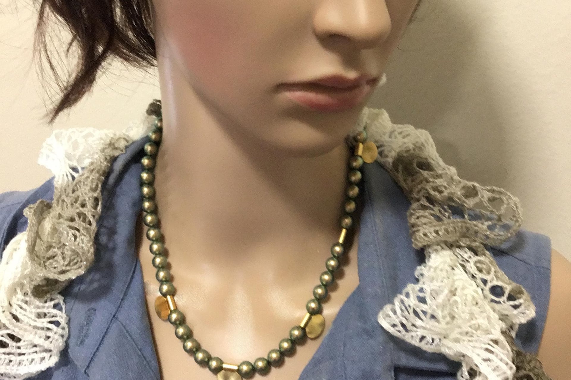 Vintage Swarovski Pearl Choker, Avocado Green, June Birthstone Necklace