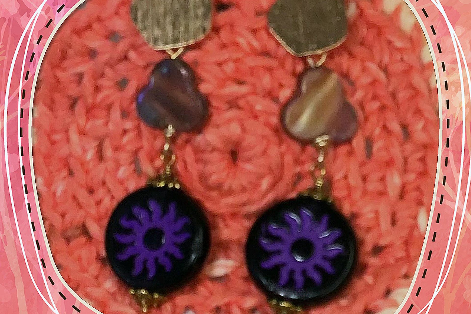 Purple Czech Flower Earrings with Mother of Pearl, Brass Accents – Lightweight Post Jewelry