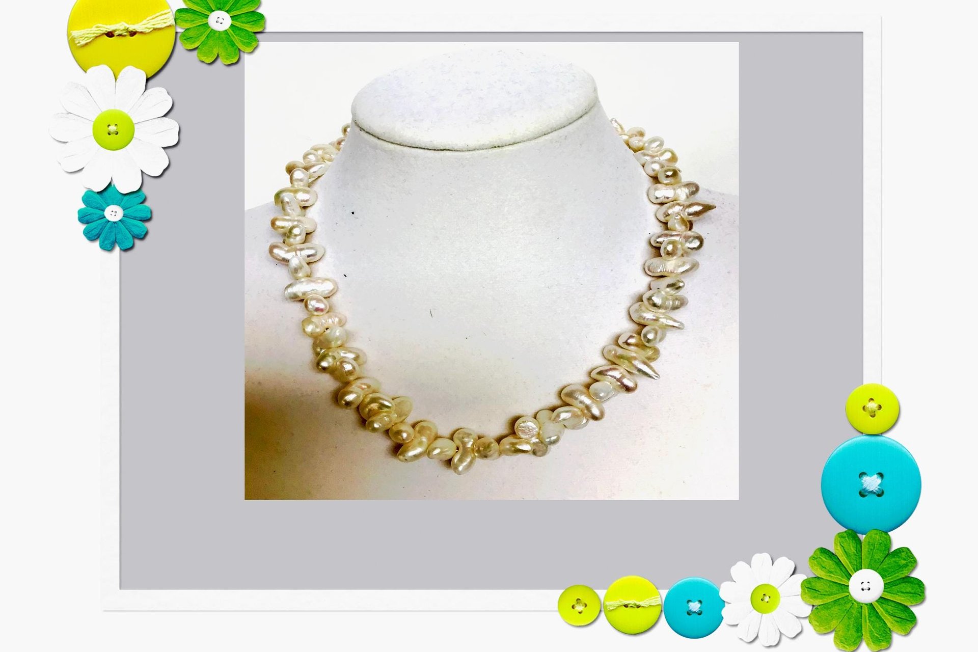 Natural White Freshwater Pearl Necklace Choker with Gold Plated Toggle Clasp