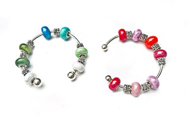Silver Tone Cuff Bracelet Choice: Green & Red Mix-Match Beads